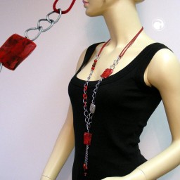 necklace square red-black marbled 90cm