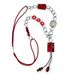 necklace square red-black marbled 90cm