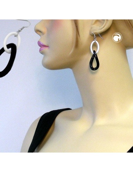 hook earrings plastic chain links black and white