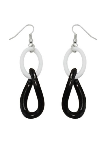 hook earrings plastic chain links black and white