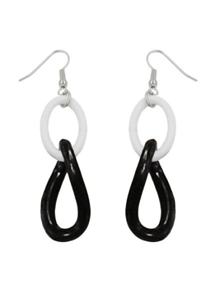 hook earrings plastic chain links black and white