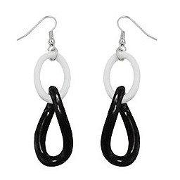 hook earrings plastic chain links black and white