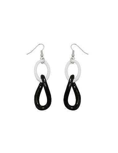 hook earrings plastic chain links black and white