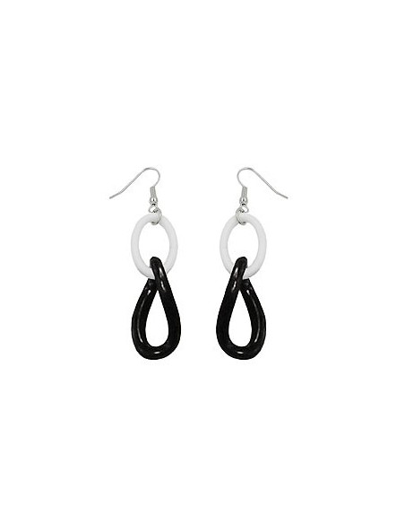 hook earrings plastic chain links black and white