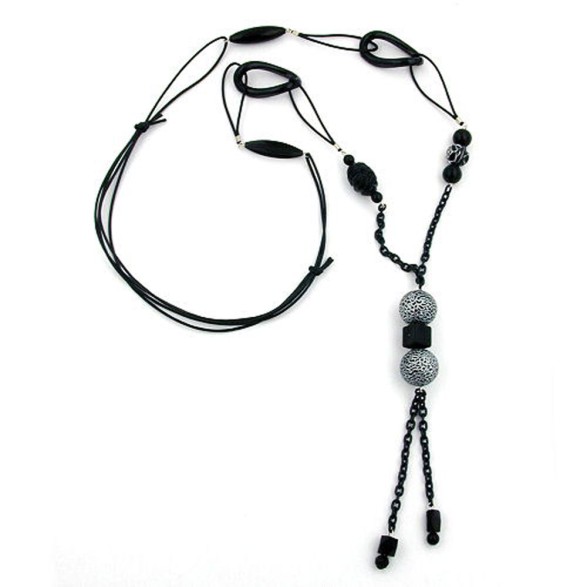 necklace beads black chain black 100cm