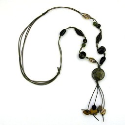 necklace disk olive silk-gloss 100cm