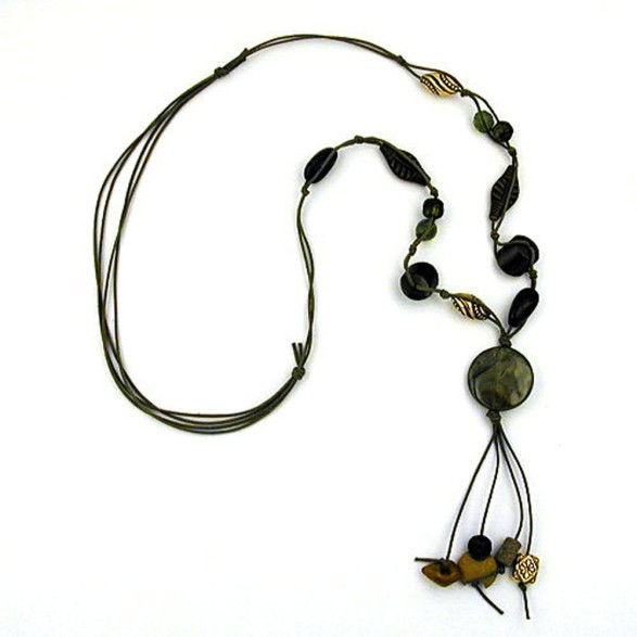 necklace disk olive silk-gloss 100cm