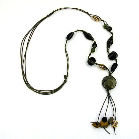 necklace disk olive silk-gloss 100cm