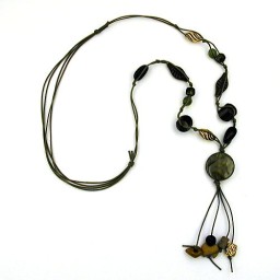 necklace disk olive silk-gloss 100cm