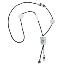 necklace rectangle white-crystal-black 90cm