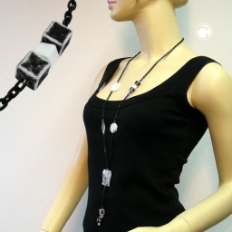 necklace rectangle white-crystal-black 90cm