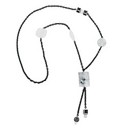 necklace rectangle white-crystal-black 90cm