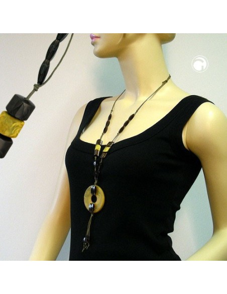 necklace disk olive marbled 90cm