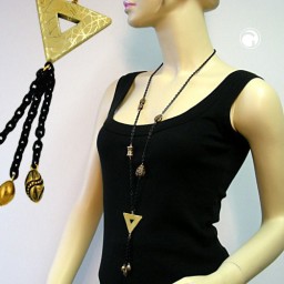 necklace gold triangle black chain 90cm