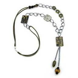 necklace rectangle olive-beige-brown 90cm