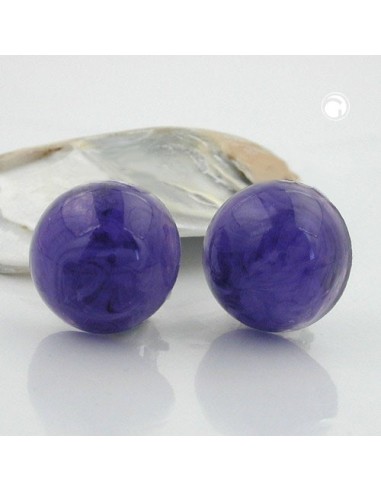 clip-on earring round 18mm purple marbled