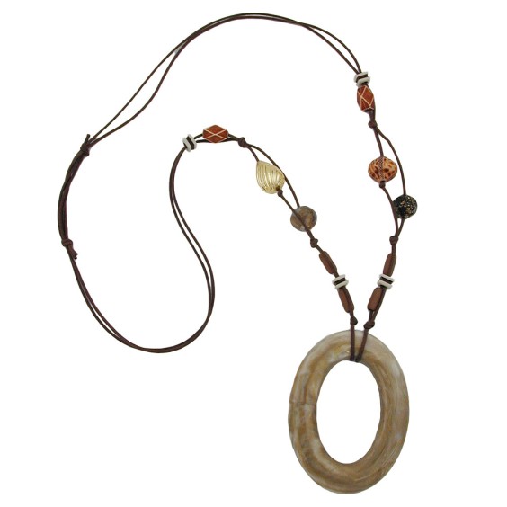 necklace big ring beige-gold marbled 95cm