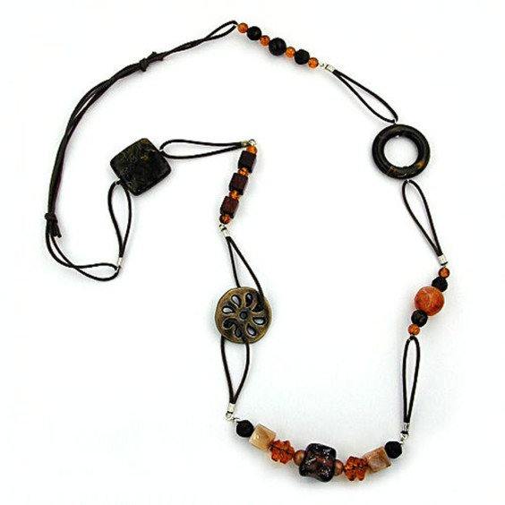 necklace brown beads 95cm