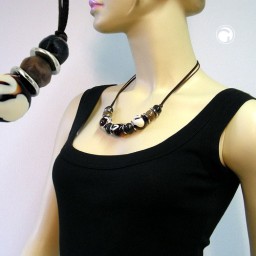 necklace brown-white beads 54cm