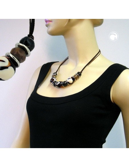 necklace brown-white beads 54cm
