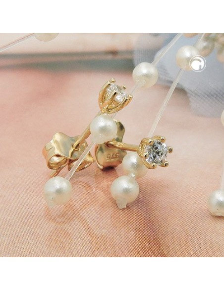stud earrings 3mm white cubic zirconia 9k gold