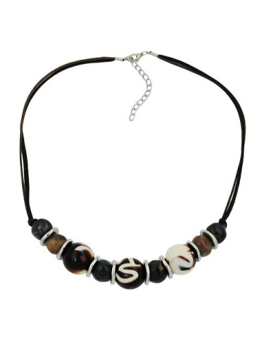 necklace brown-white beads 54cm