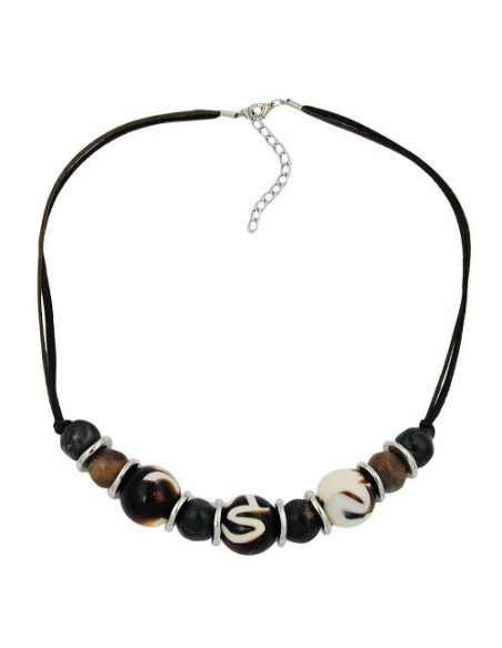 necklace brown-white beads 54cm
