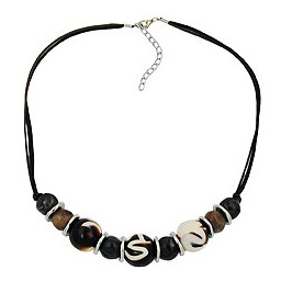 necklace brown-white beads 54cm