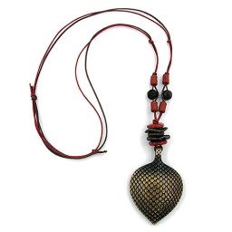 necklace leaf dark brass-brown 90cm