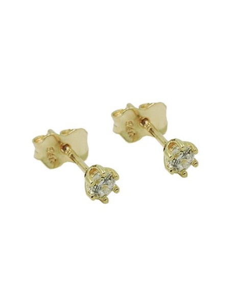 stud earrings 3mm white cubic zirconia 9k gold
