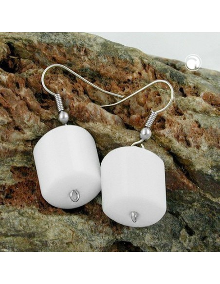 hook earrings slanted bead white glossy