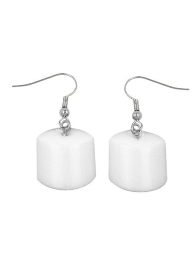 hook earrings slanted bead white glossy