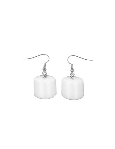 hook earrings slanted bead white glossy