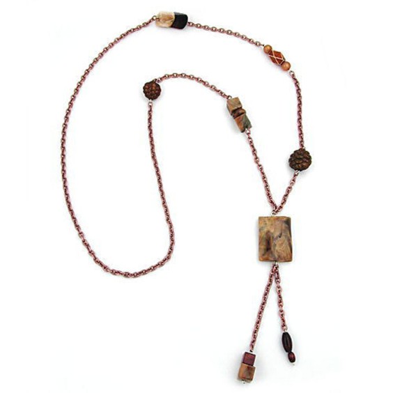 necklace rectangle brown-beige-copper 95cm