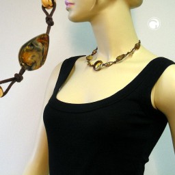 necklace disk brown-beige-gold 45cm