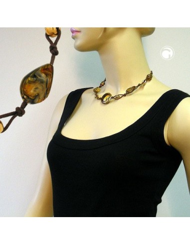necklace disk brown-beige-gold 45cm