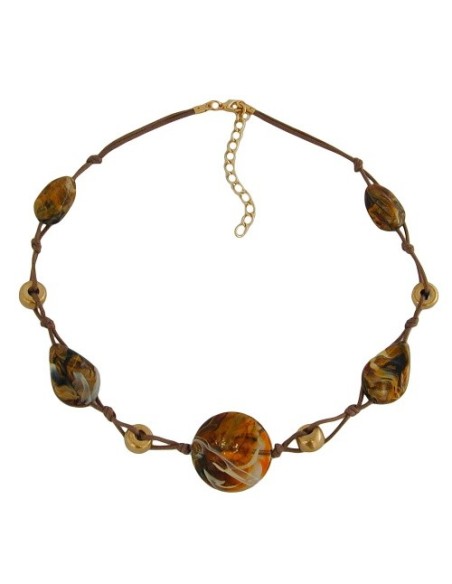 necklace disk brown-beige-gold 45cm