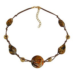 necklace disk brown-beige-gold 45cm