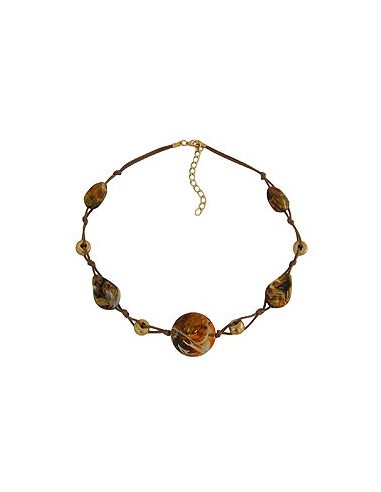 necklace disk brown-beige-gold 45cm