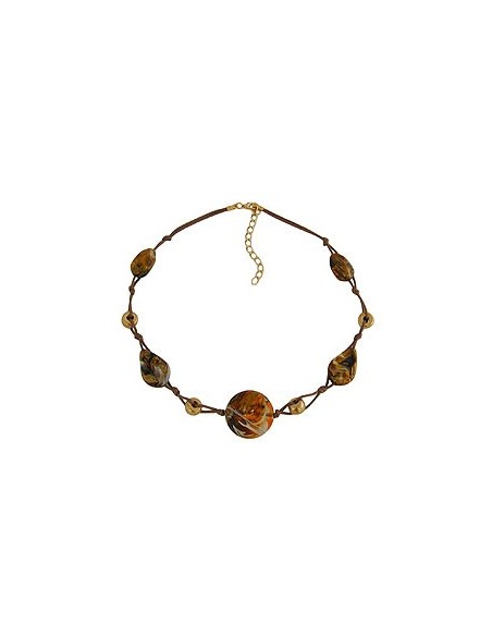 necklace disk brown-beige-gold 45cm