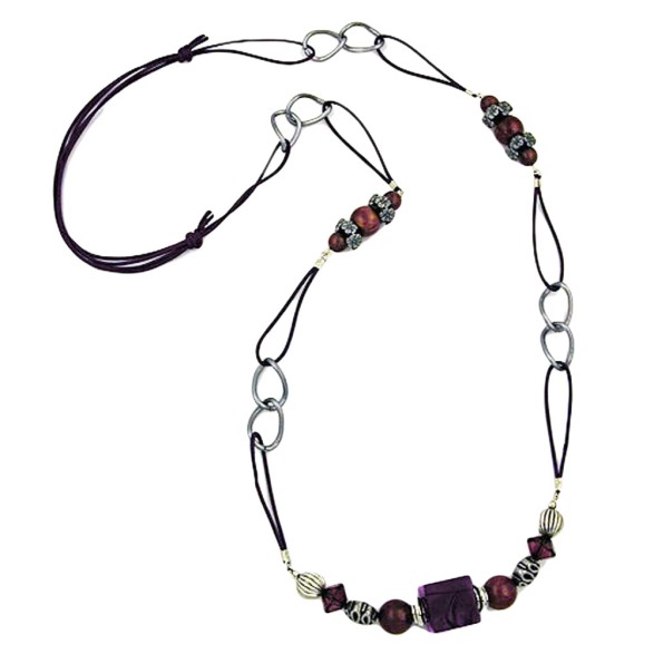 necklace purple-darksilver cord 100cm