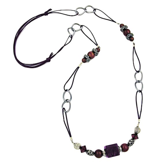 necklace purple-darksilver cord 100cm