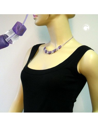 necklace slanted bead lilac-crystal cord light lilac