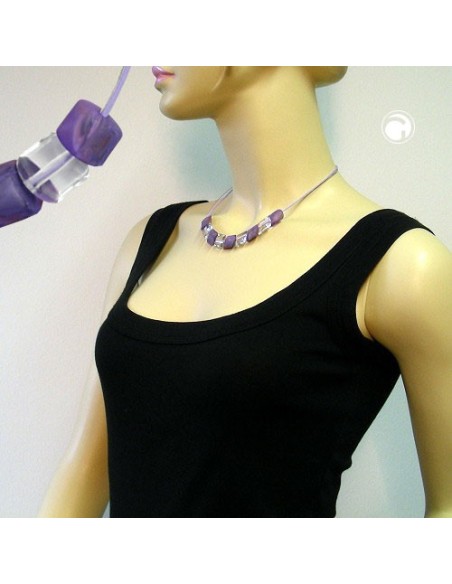 necklace slanted bead lilac-crystal cord light lilac