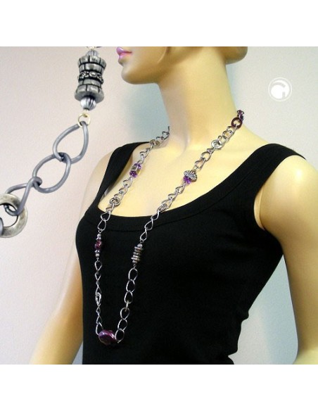 necklace purple beads 95cm