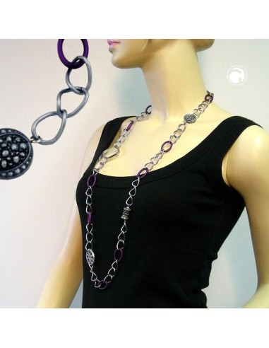 necklace purple-silver beads 100cm