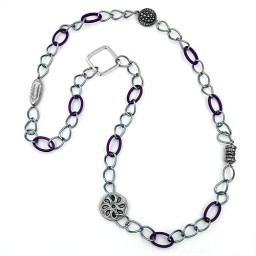 necklace purple-silver beads 100cm