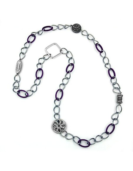 necklace purple-silver beads 100cm