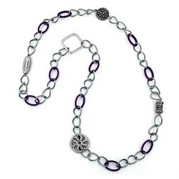 necklace purple-silver beads 100cm