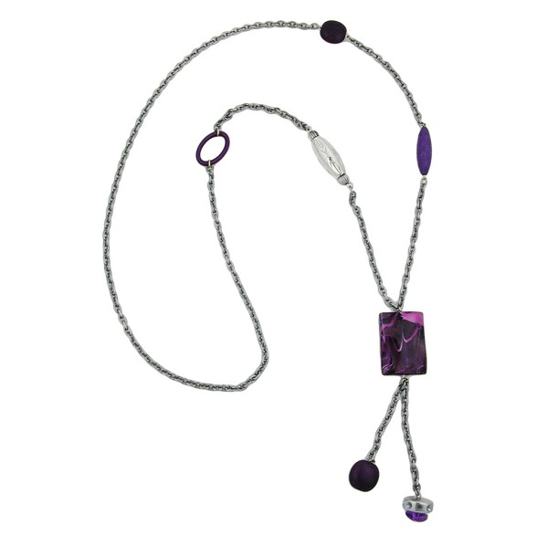 necklace rectangle lilac-white marbled 90cm